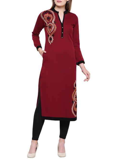 maroon wool woolen kurta - 15400114 - Very Small Image - 1