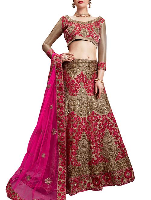 beige brocade aline lehenga - 15400197 - Very Small Image - 1