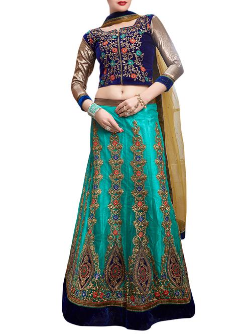 Embroidered front zipper a-line lehenga - 15400198 - Very Small Image - 1