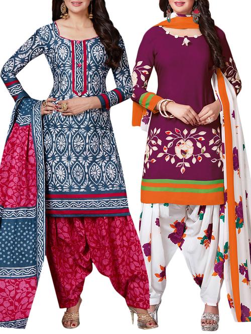 printed unstitched combo suit - 15400728 - Very Small Image - 1