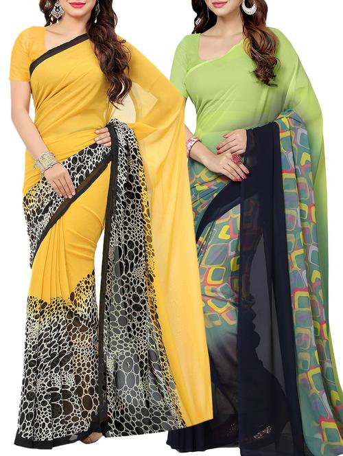 (pack of 2) multicolor georgette printed saree combo with blouse - 15401117 - Very Small Image - 1