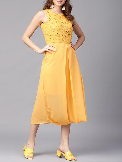 cowl hem pleated schiffli dress - 15401535 - Very Small Image - 1