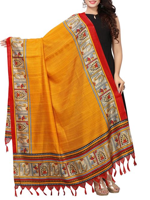 mustard art silk dupatta - 15402078 - Very Small Image - 1