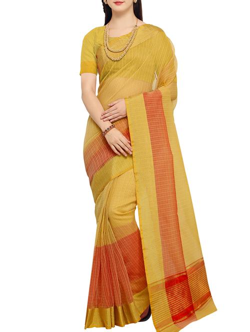 colour block striped border saree with blouse - 15402253 - Very Small Image - 1
