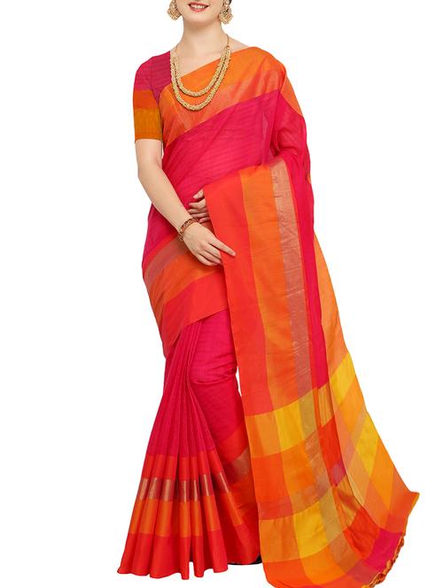 contrast striped border saree with blouse - 15402258 - Very Small Image - 1