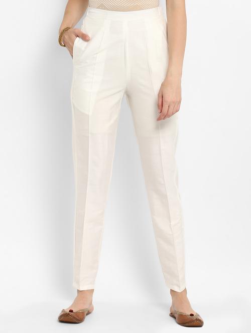white silk blend straight tapered pant - 15406148 - Very Small Image - 1
