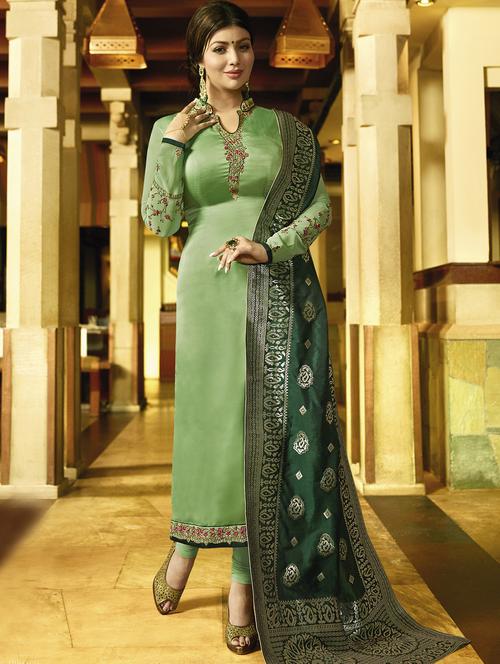 embroidered semi-stitched churidaar suit - 15409879 - Very Small Image - 1