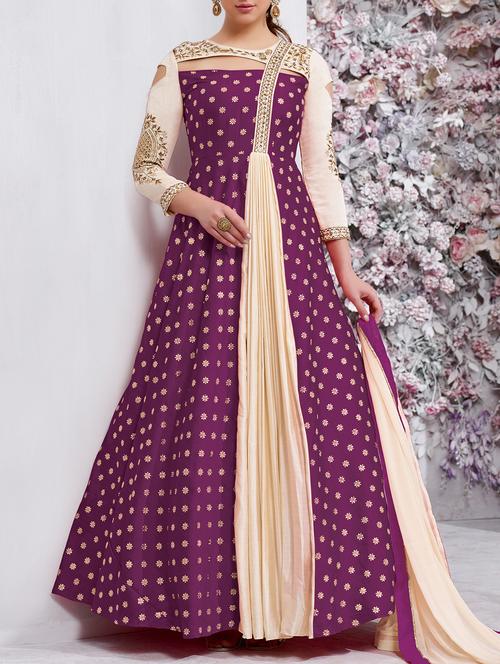 embroidered semi-stitched flared suit - 15409904 - Very Small Image - 1