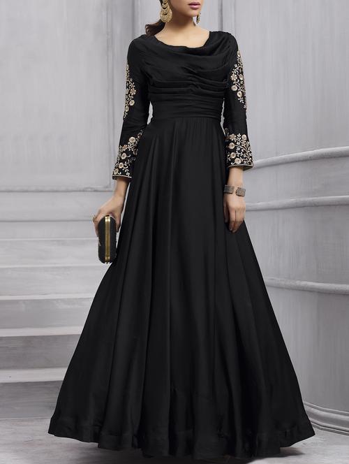 embroidered semi-stitched flared suit - 15409911 - Very Small Image - 1