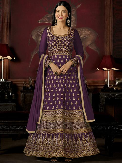 embroidered semi-stitched anarkali suit - 15409941 - Very Small Image - 1