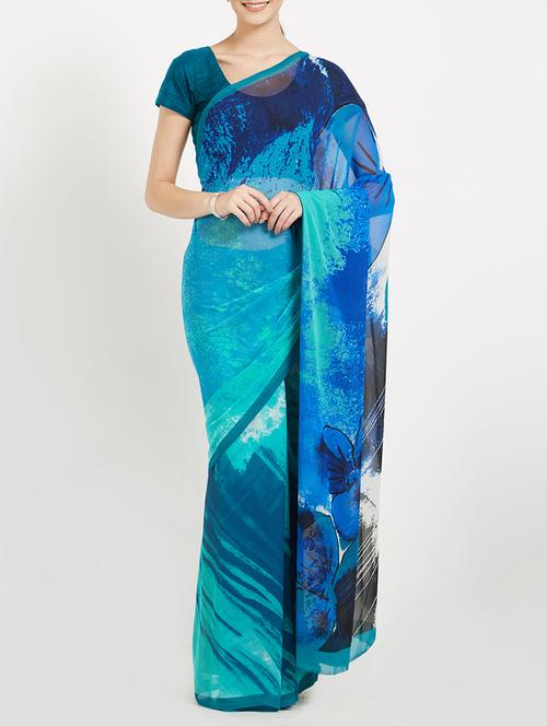 abstract printed saree with blouse - 15409954 - Very Small Image - 1