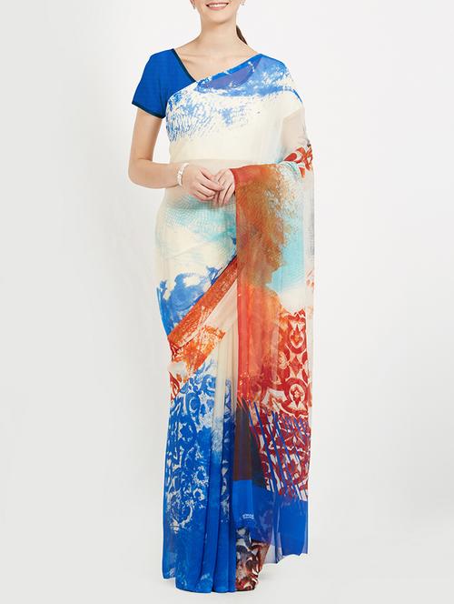 abstract printed saree with blouse - 15409957 - Very Small Image - 1