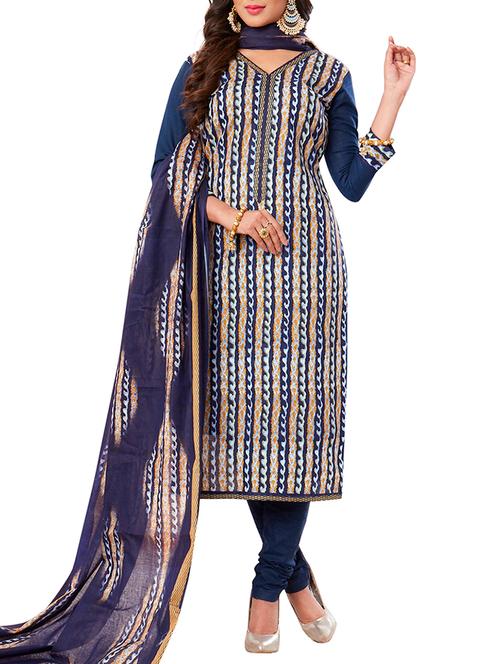 printed unstitched  churidar suit - 15410165 - Very Small Image - 1