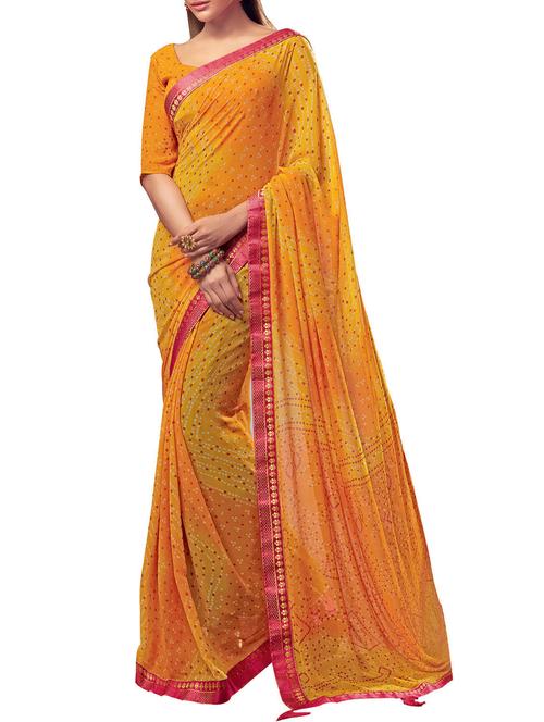 lace border bandhani saree with blouse - 15410391 - Very Small Image - 1