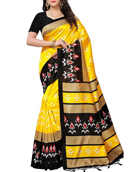 Contrast bordered printed saree with blouse - 15410871 - Very Small Image - 1