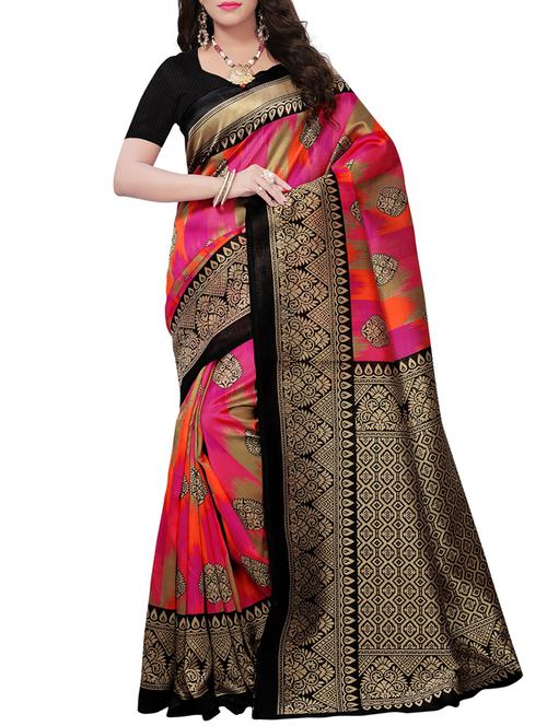 contrast bordered printed saree with blouse - 15410884 - Very Small Image - 1