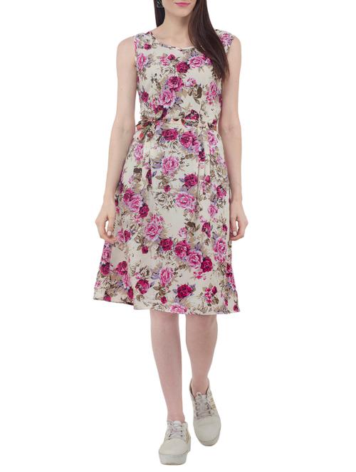 floral fit and flare belted dress - 15411132 - Very Small Image - 1