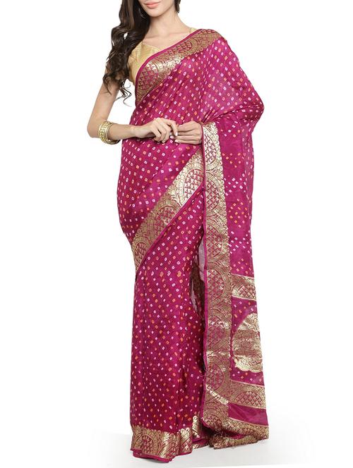 zari border bandhani saree with blouse - 15411617 - Very Small Image - 1