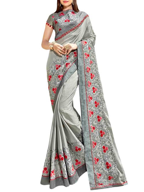 ditsy floral embroidered bordered saree with blouse - 15411759 - Very Small Image - 1
