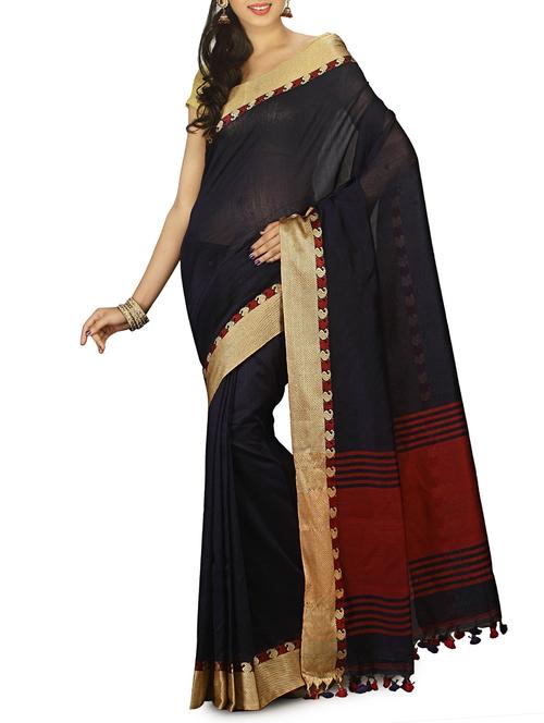 paisley jacquard border tant saree with tassels with blouse - 15412385 - Very Small Image - 1
