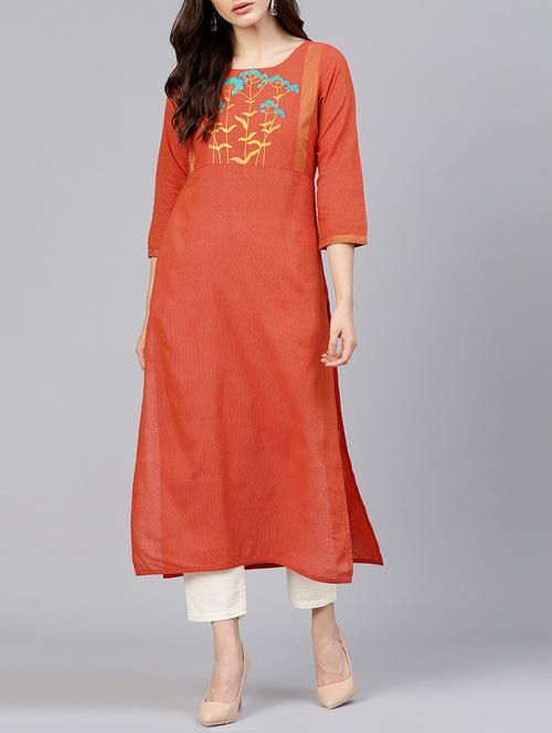 straight embroidered kurta - 15413381 - Very Small Image - 1