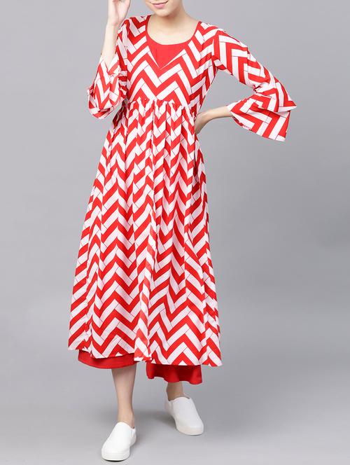 chevron print flared kurta - 15413421 - Very Small Image - 1