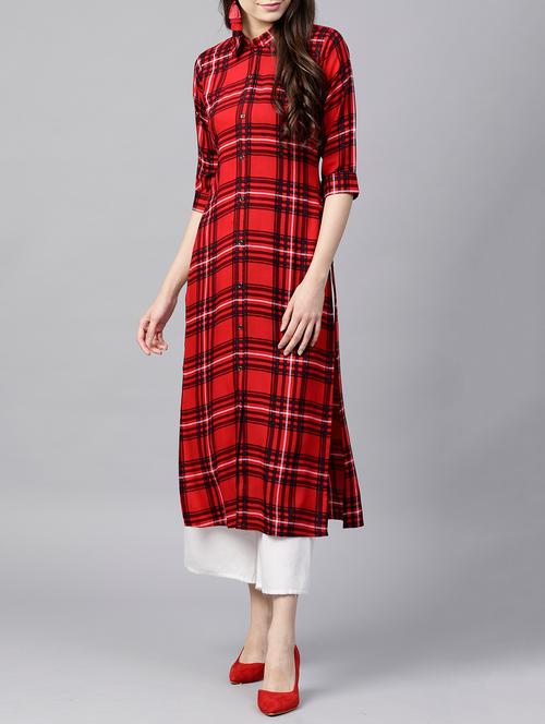 checkered straight  kurta - 15413475 - Very Small Image - 1
