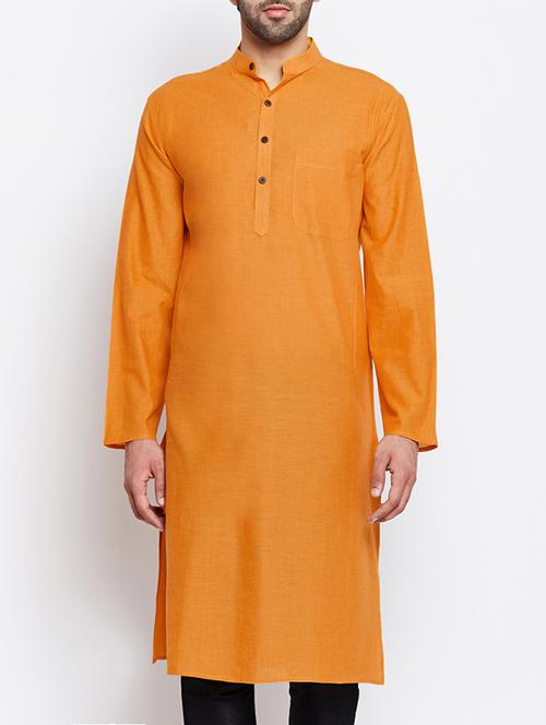 orange solid long kurta - 15413486 - Very Small Image - 1