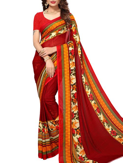 floral bordered  saree with blouse - 15414352 - Very Small Image - 1