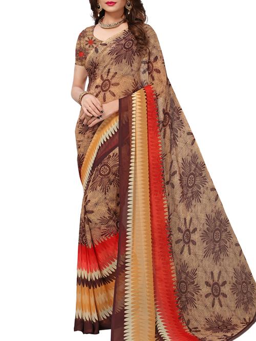 contrast bordered printed saree with blouse - 15414363 - Very Small Image - 1