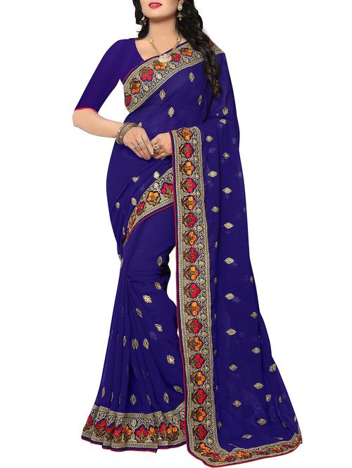 floral border zari embroidered saree - 15414403 - Very Small Image - 1