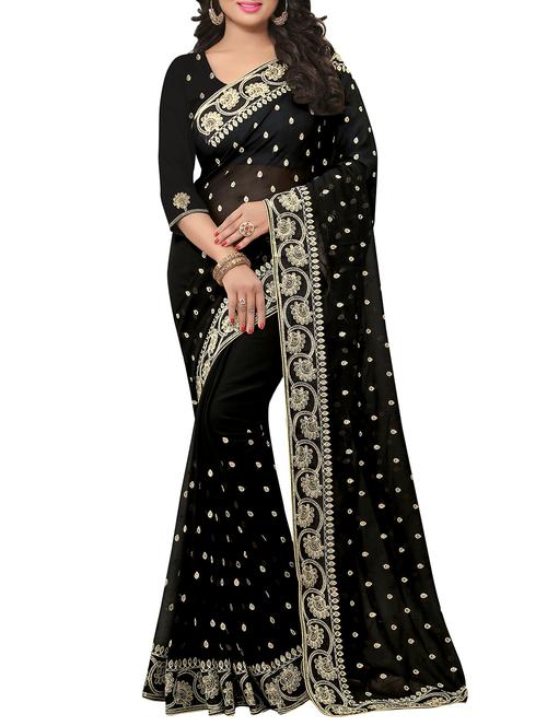embellished floral border stone work saree - 15414414 - Very Small Image - 1