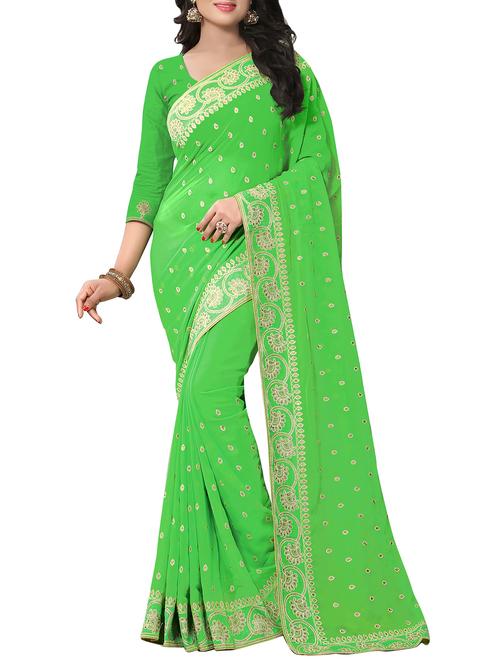 embellished floral border stone work saree - 15414415 - Very Small Image - 1