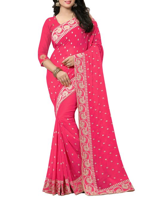 embellished floral border stone work saree - 15414419 - Very Small Image - 1