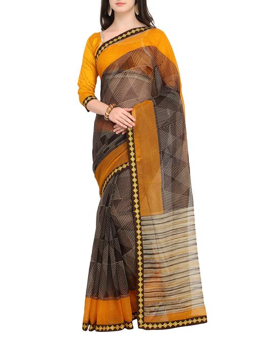 contrast bordered geometrical printed saree with blouse - 15414834 - Very Small Image - 1