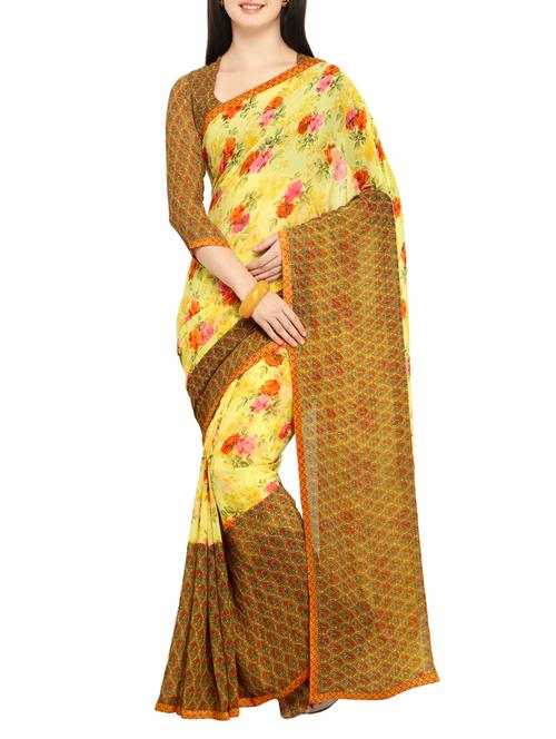 floral printed saree with blouse - 15414849 - Very Small Image - 1
