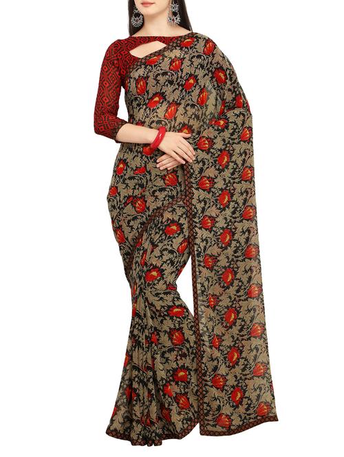 floral printed saree with blouse - 15414852 - Very Small Image - 1