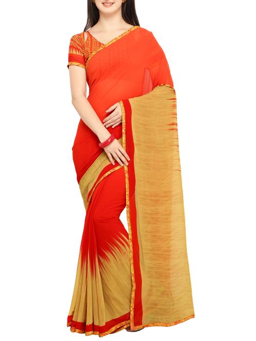 contrast bordered saree with blouse - 15414853 - Very Small Image - 1