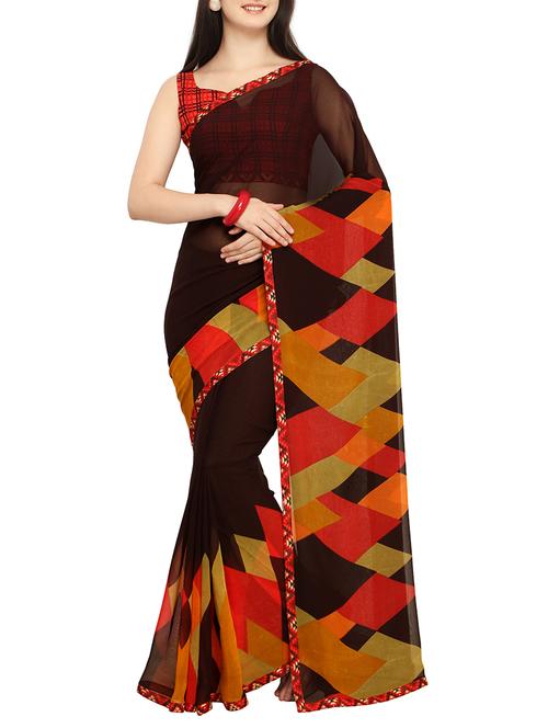 contrast bordered saree with blouse - 15414893 - Very Small Image - 1