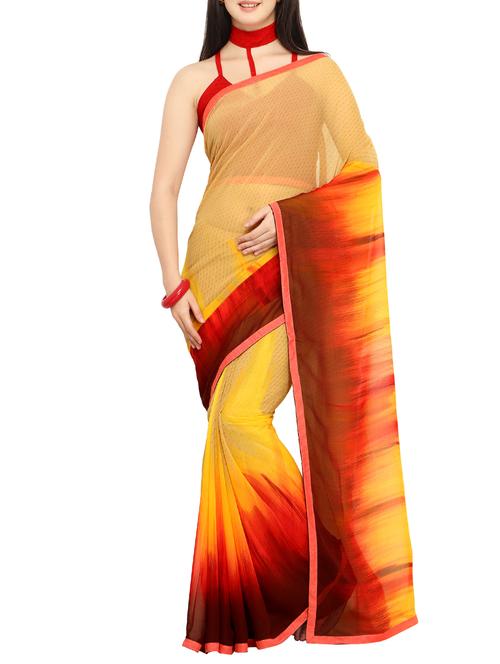 contrast bordered printed saree with blouse - 15414904 - Very Small Image - 1