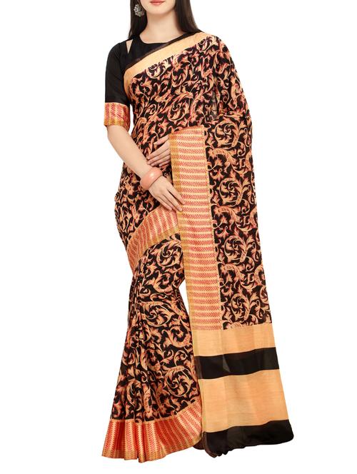 contrast bordered printed saree with blouse - 15414927 - Very Small Image - 1