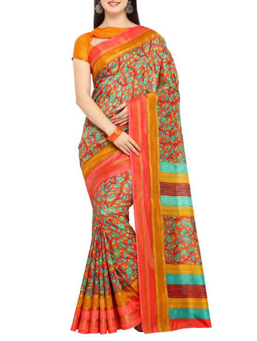 floral printed saree with blouse - 15414931 - Very Small Image - 1