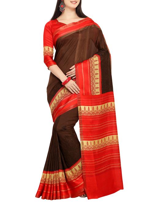 contrast bordered saree with blouse - 15414934 - Very Small Image - 1