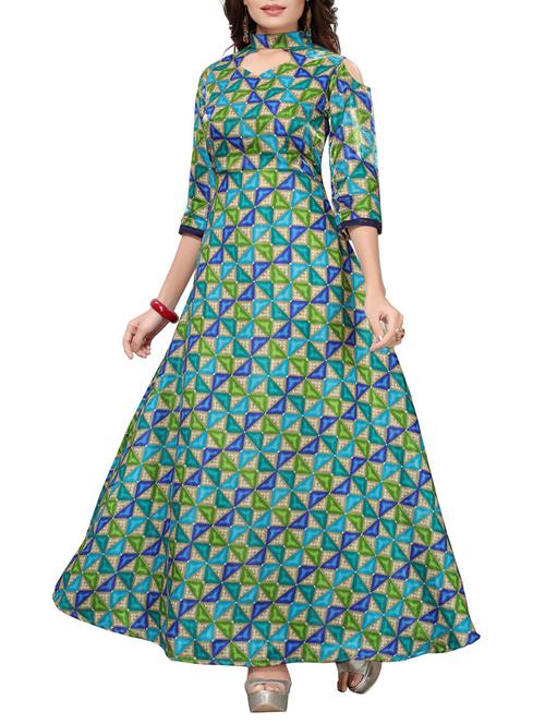 green satin fit & flare gown - 15415014 - Very Small Image - 1