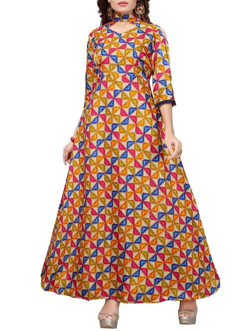 yellow satin fit & flare gown - 15415017 - Very Small Image - 1