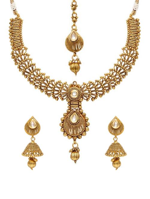 necklace, earrings & maangteeka set - 15415385 - Very Small Image - 1