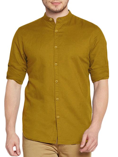 mustard solid casual shirt - 15415894 - Very Small Image - 1