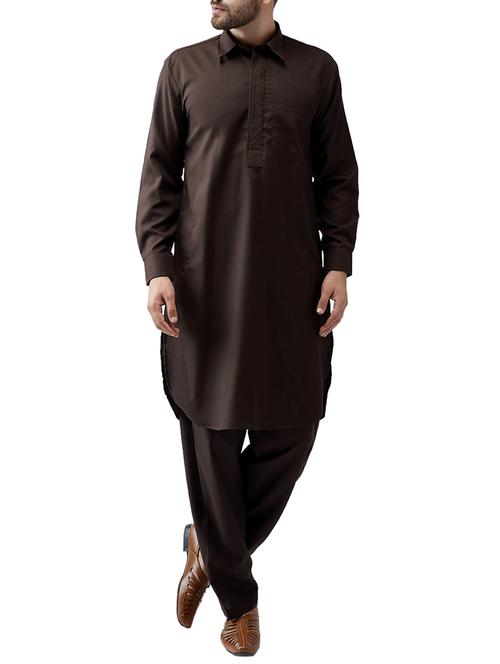 chocolate brown cotton pathani set - 15415946 - Very Small Image - 1