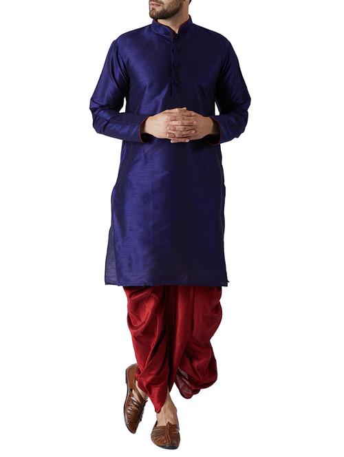 navy blue and maroon silk blend dhoti kurta set - 15415994 - Very Small Image - 1