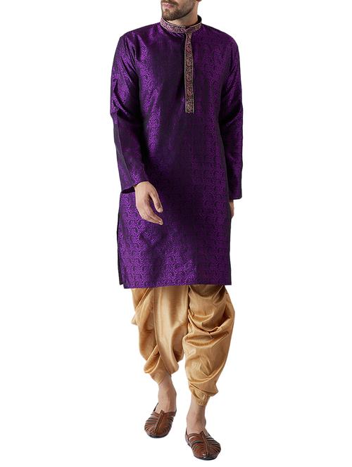 purple and gold silk blend dhoti kurta set - 15416034 - Very Small Image - 1